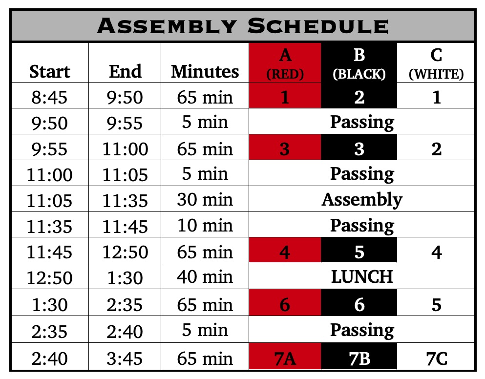 BendLa Pine Schools Winter Assembly Special Schedule